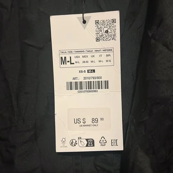 Zara NWT Medium Large Crinkle Kimono Mini Robe Sleepwear Wrap Pajama Black - Picture 9 of 11